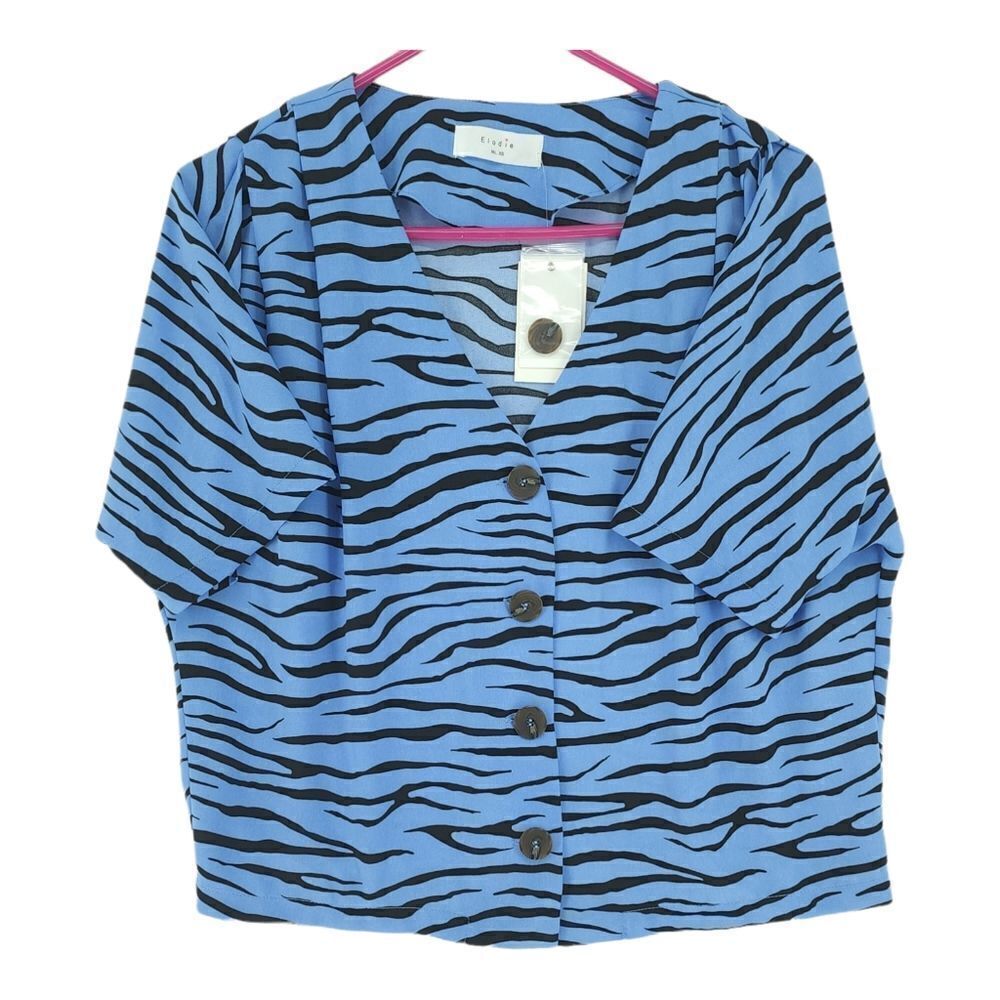NWT Elodie XS Blue Zebra Button Down Blouse